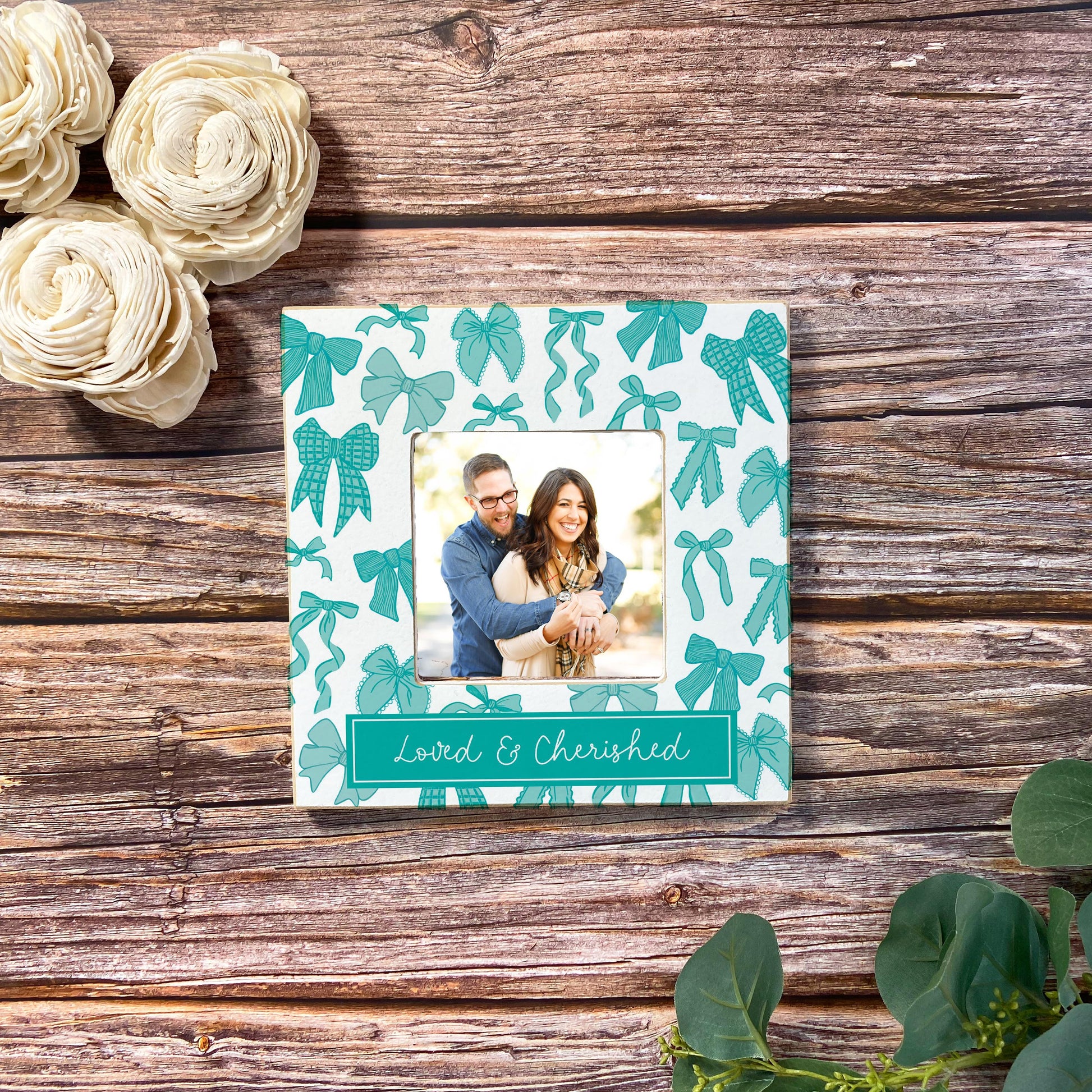 Simply Square Frame-Blue Bows Loved & Cherished -3
