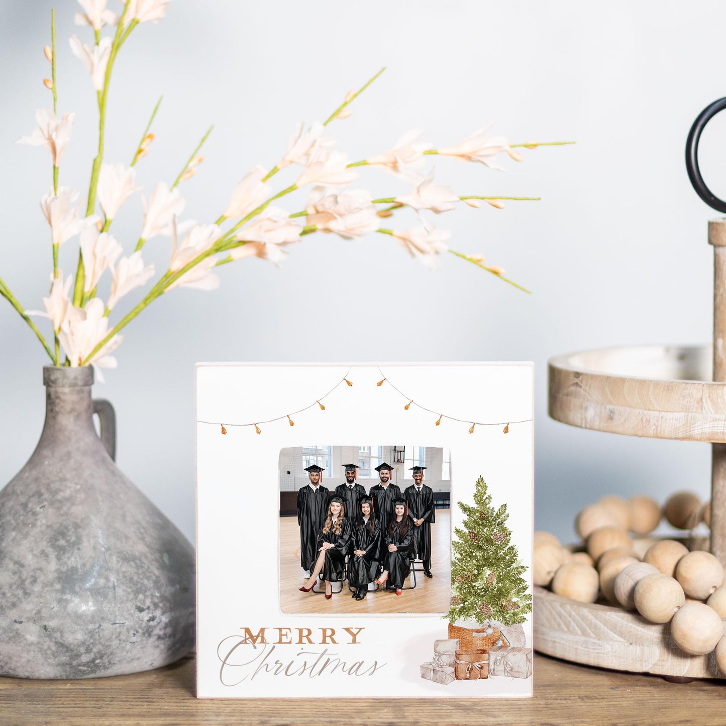 Simply Square Frame-Cottage Tree Merry Christmas