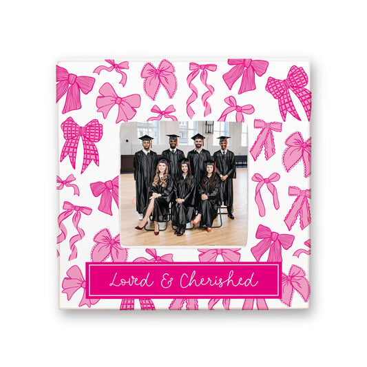 Simply Square Frame-Pink Bows Loved & Cherished -0