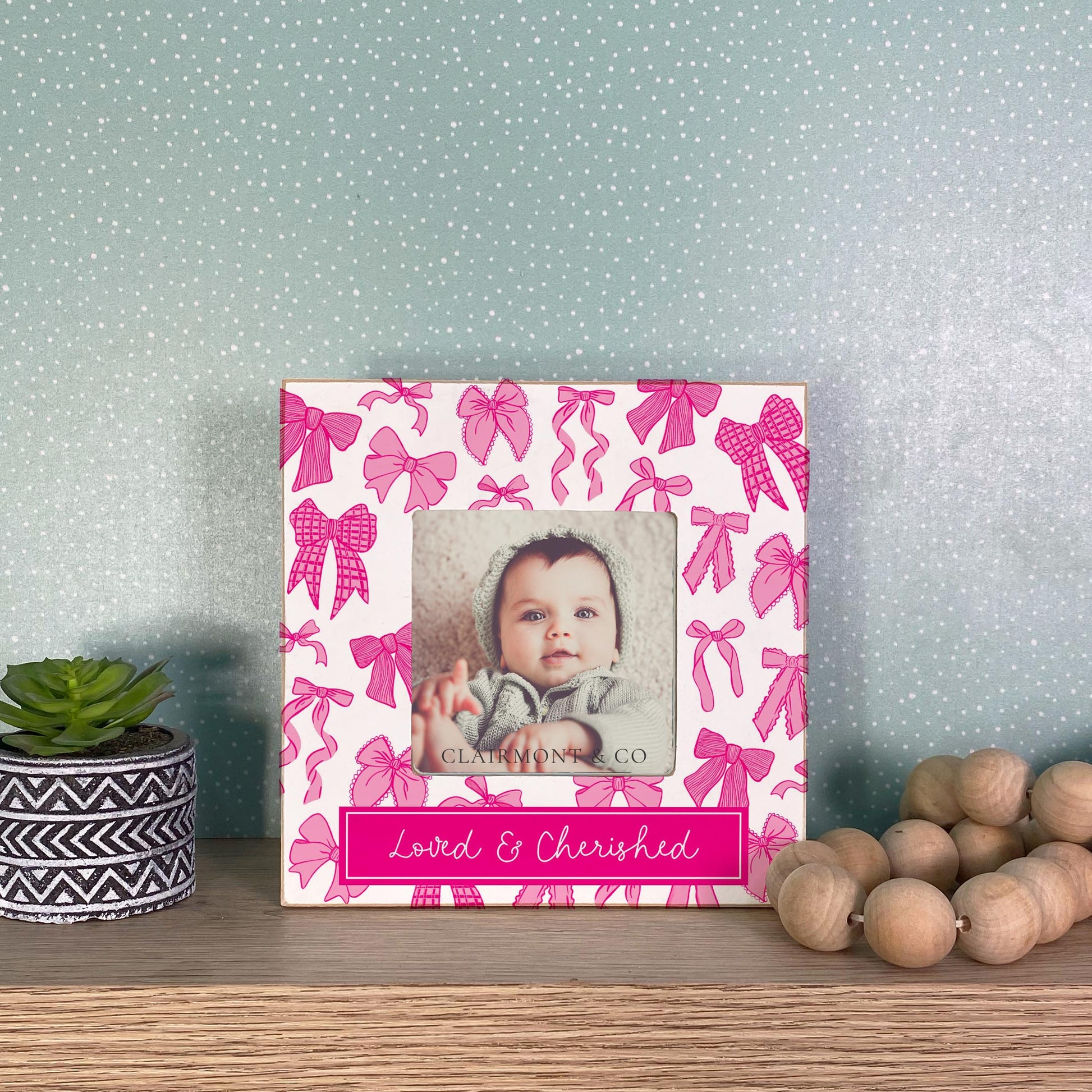 Simply Square Frame-Pink Bows Loved & Cherished -2