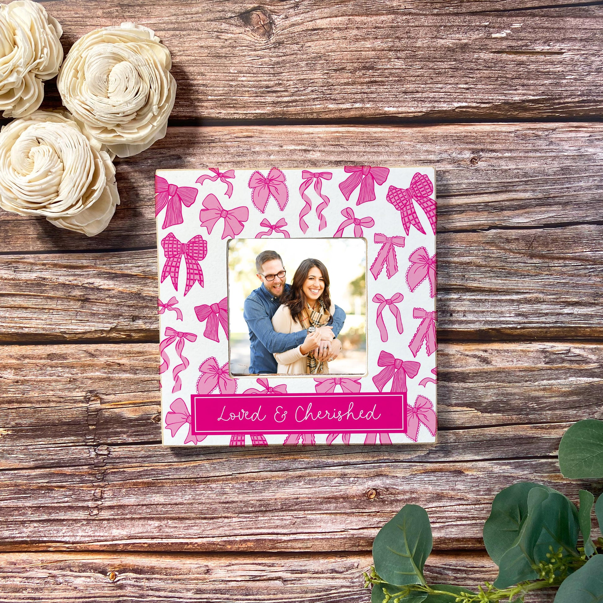 Simply Square Frame-Pink Bows Loved & Cherished -3