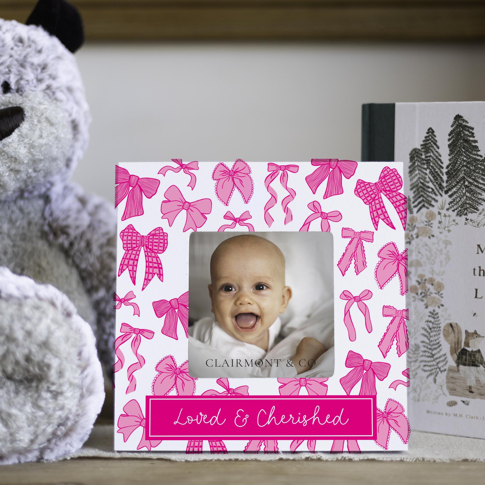 Simply Square Frame-Pink Bows Loved & Cherished -4