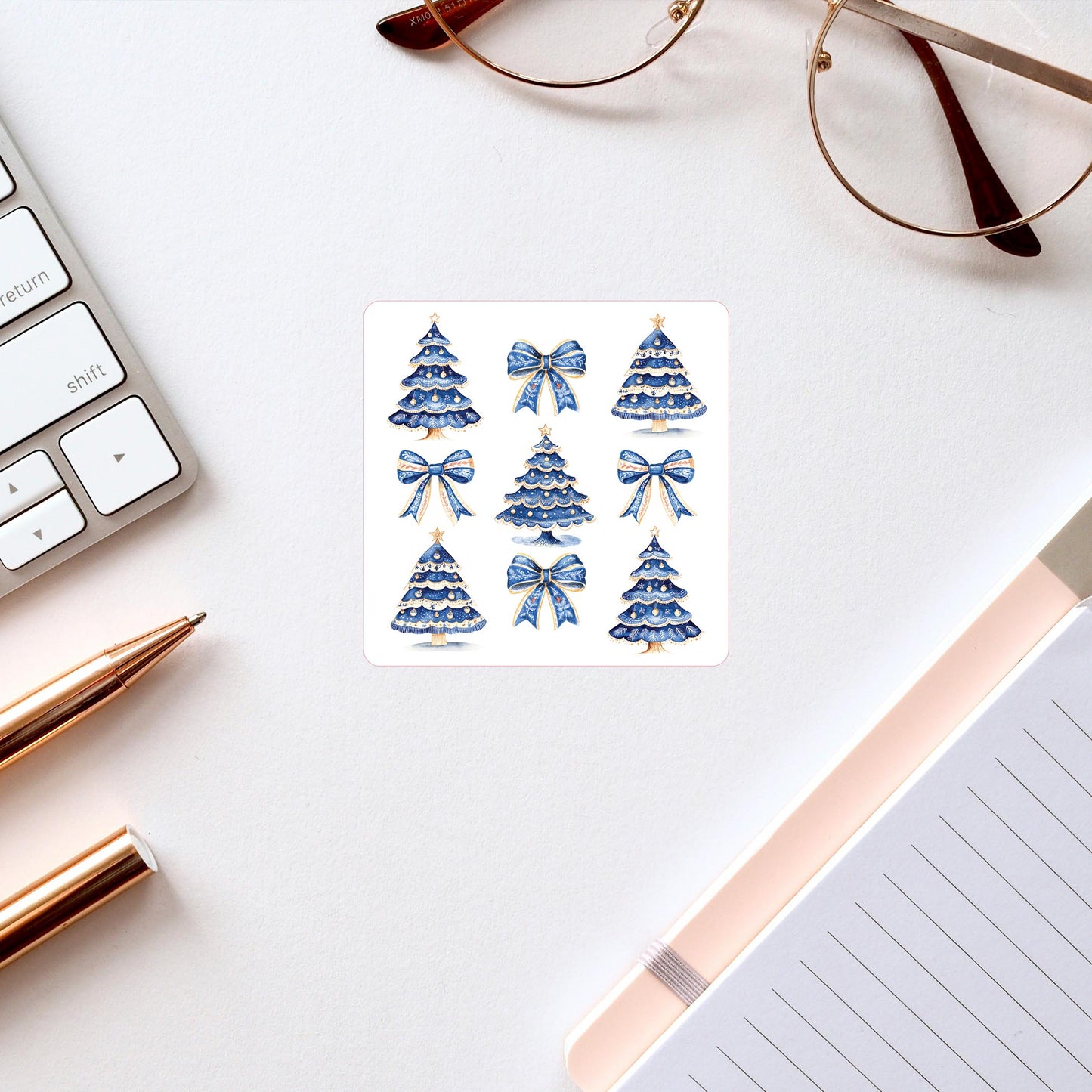 Vinyl Sticker-Blue Noel - A Grand Millennial Christmas Trees & Bows -2