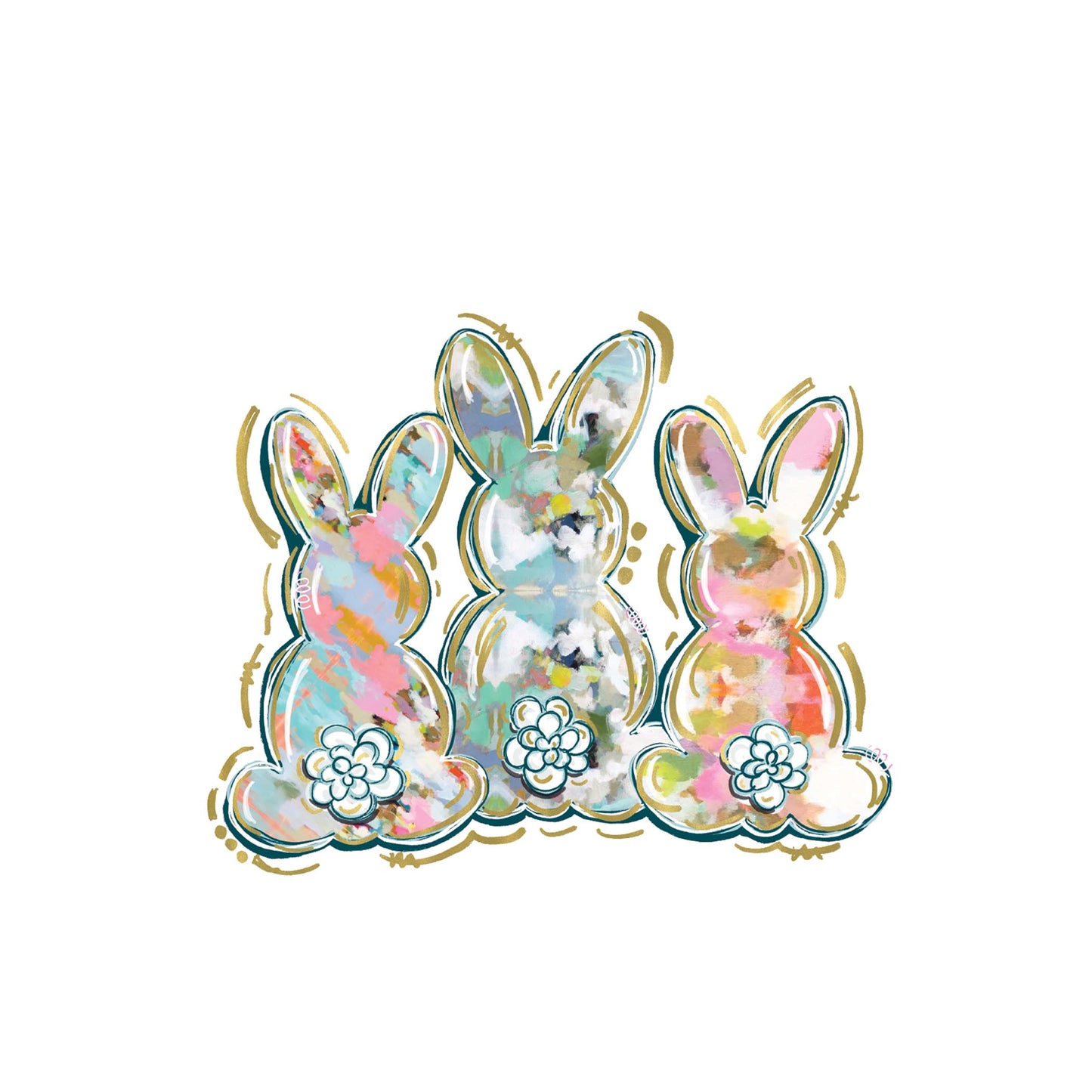 Vinyl Sticker-Painted Bunny Trio