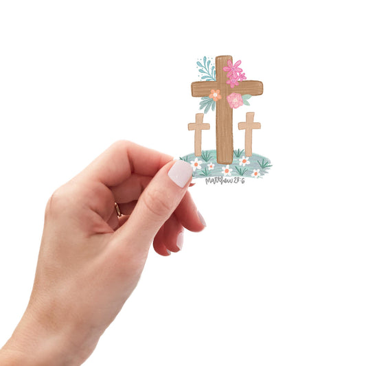 Vinyl Sticker-Floral Cross Matthew 28:6