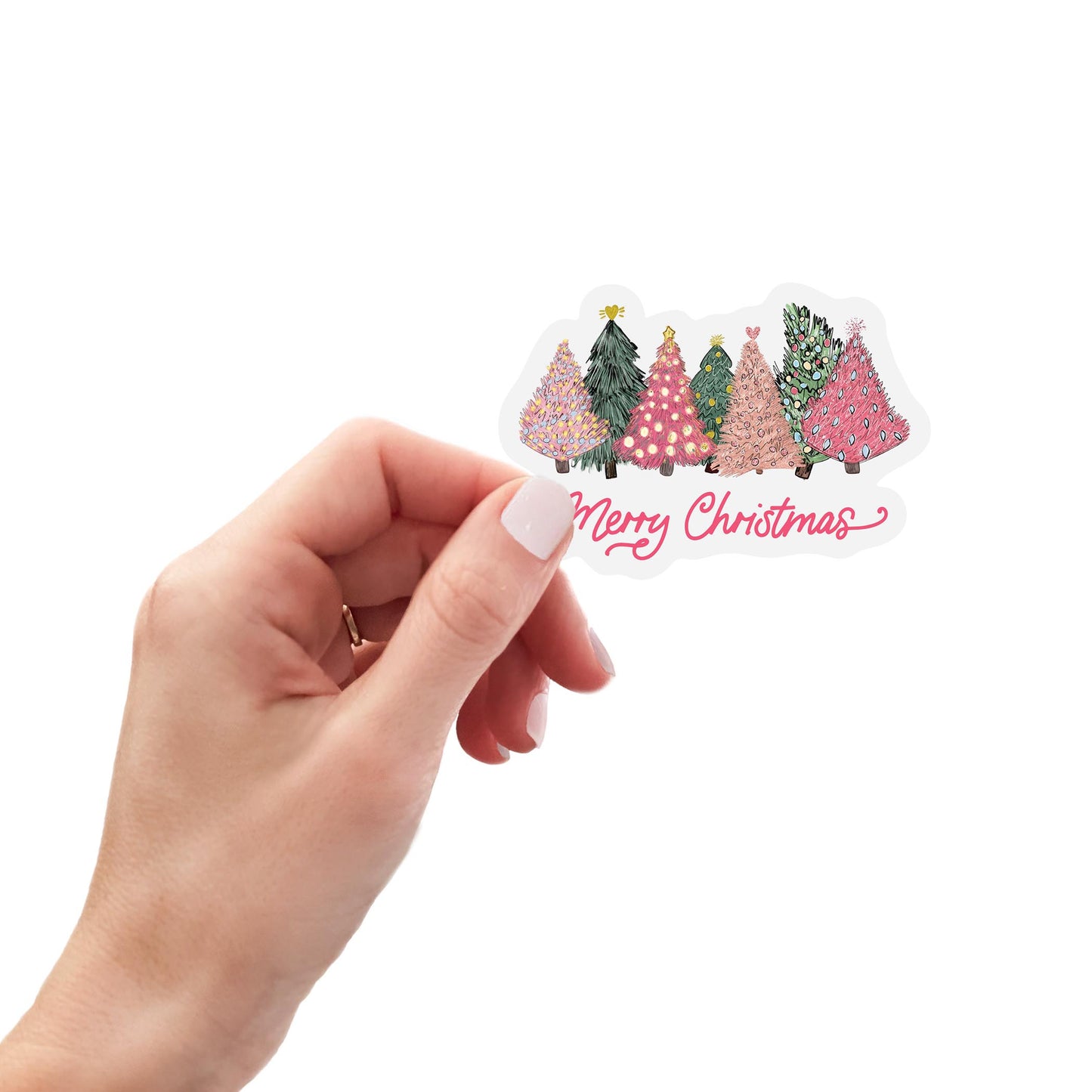 Vinyl Sticker-Pink Trees Merry Christmas