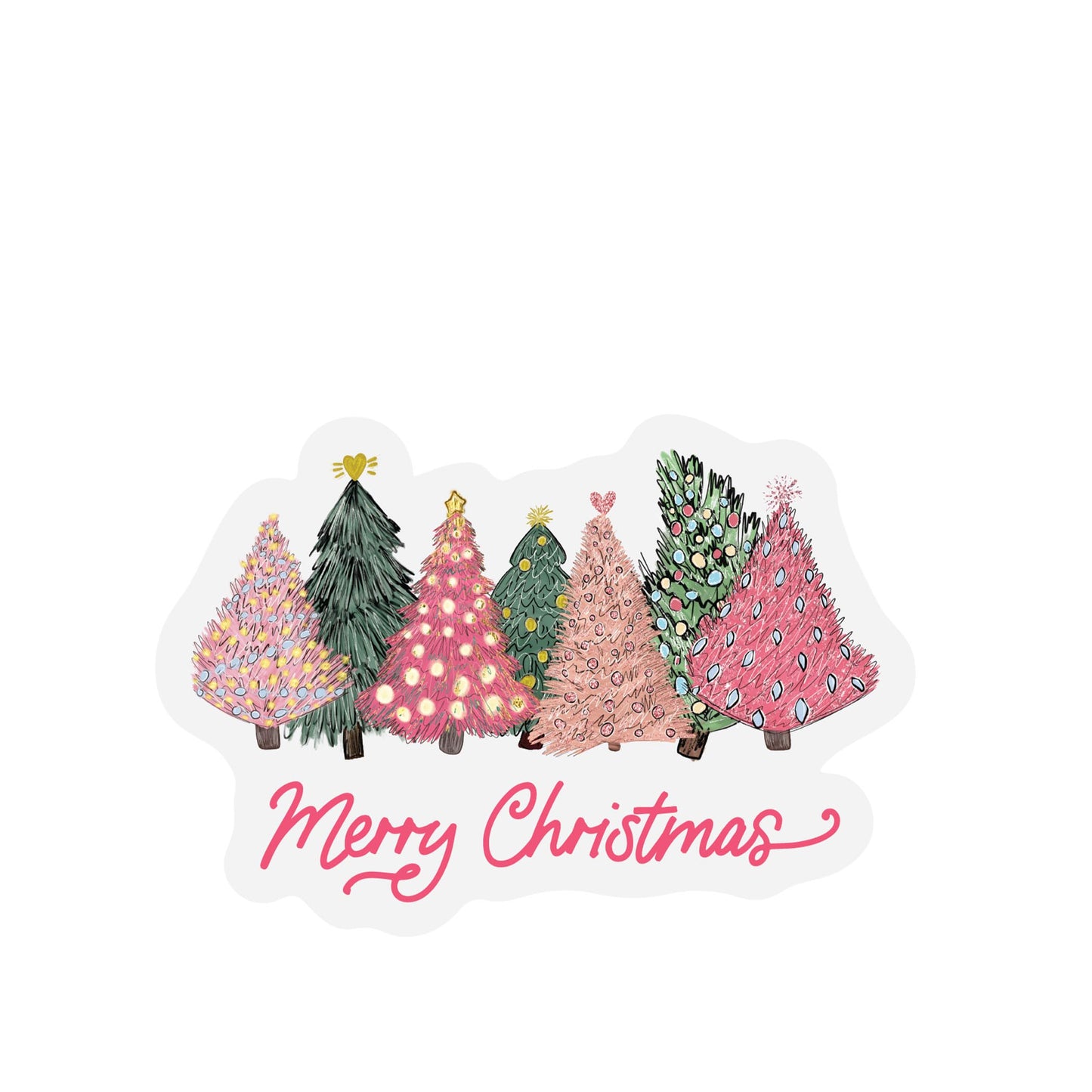 Vinyl Sticker-Pink Trees Merry Christmas