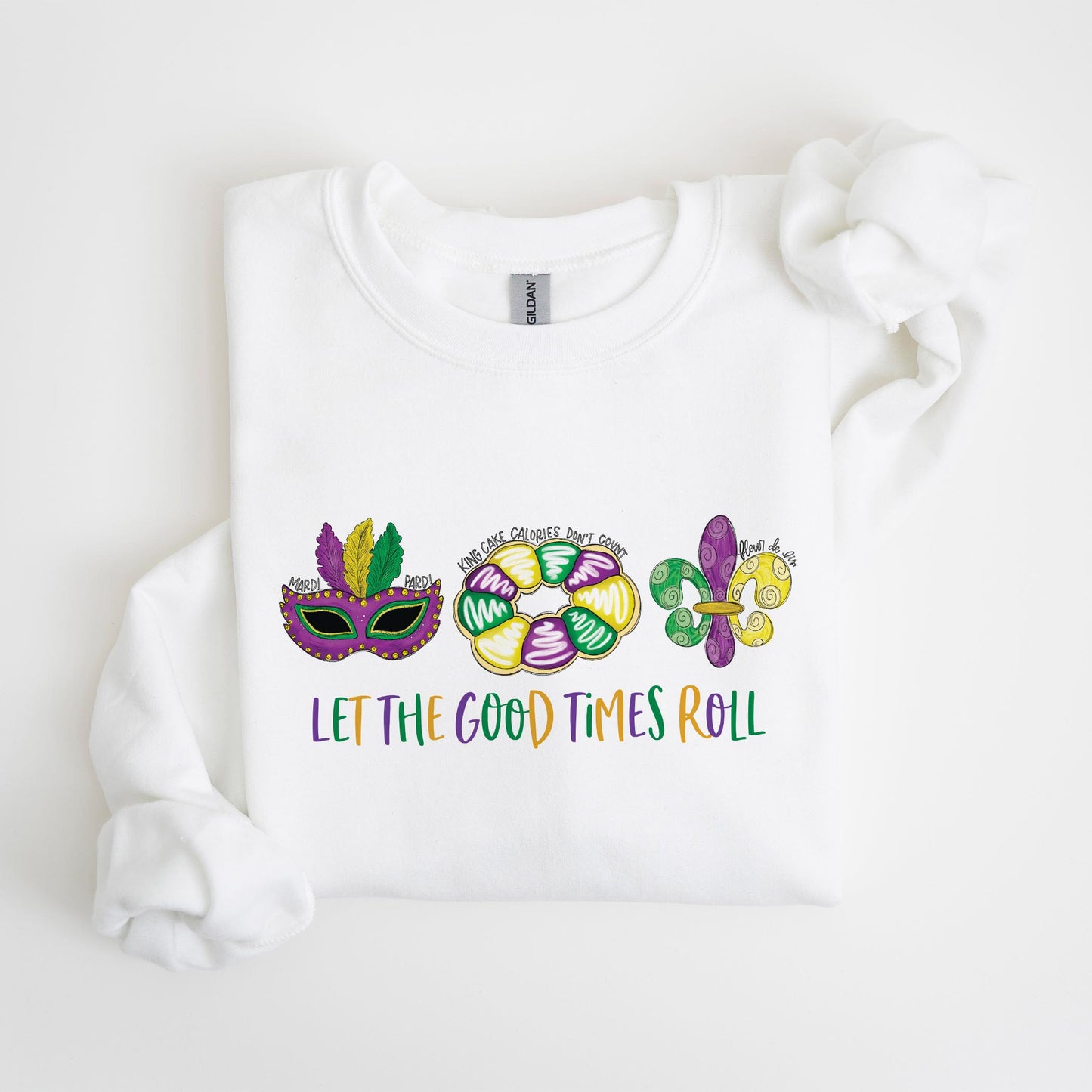 Gildan Sweatshirt White-Mardi Gras Let The Good Times Roll