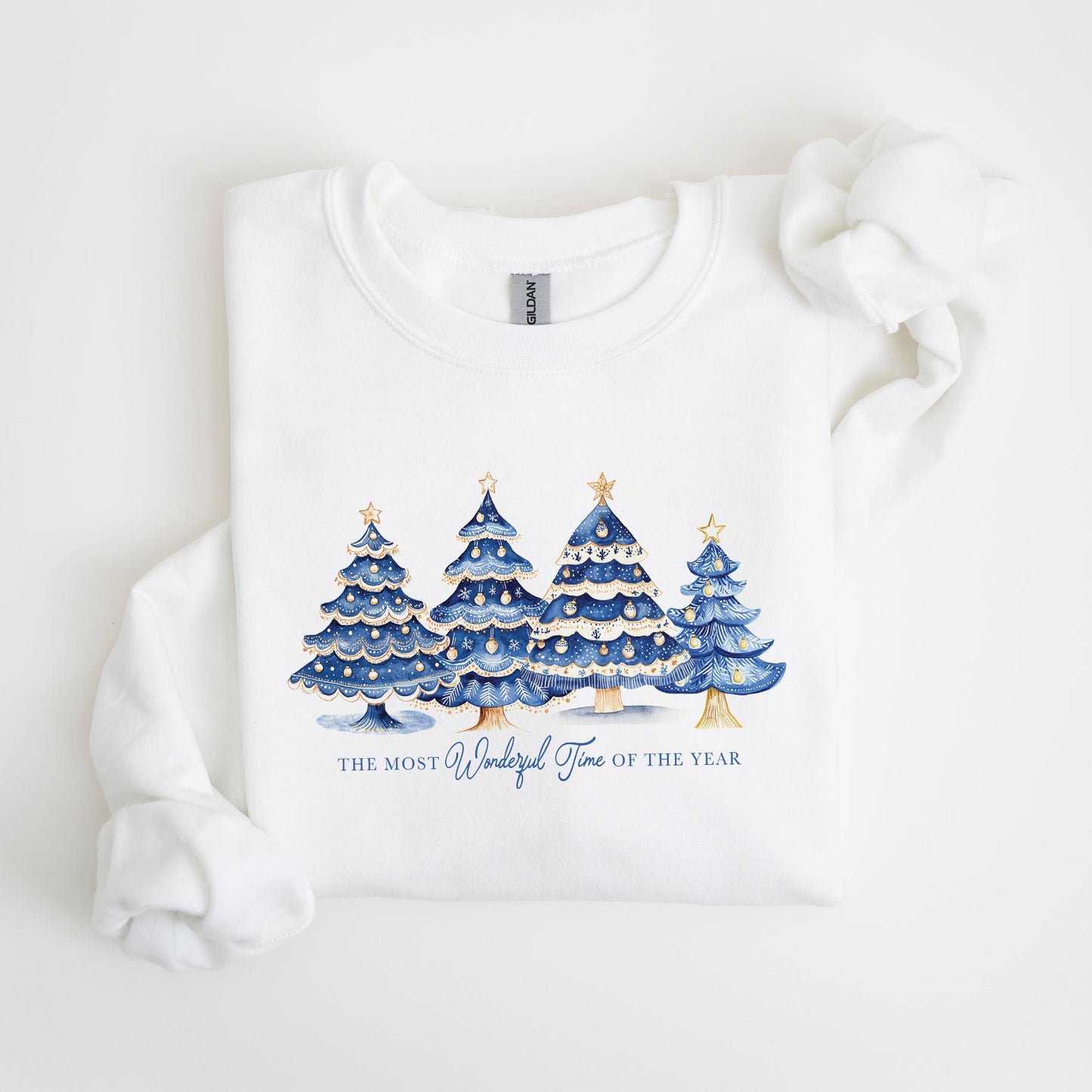 Gildan Sweatshirt White-Blue Noel - A Grand Millennial Christmas -4