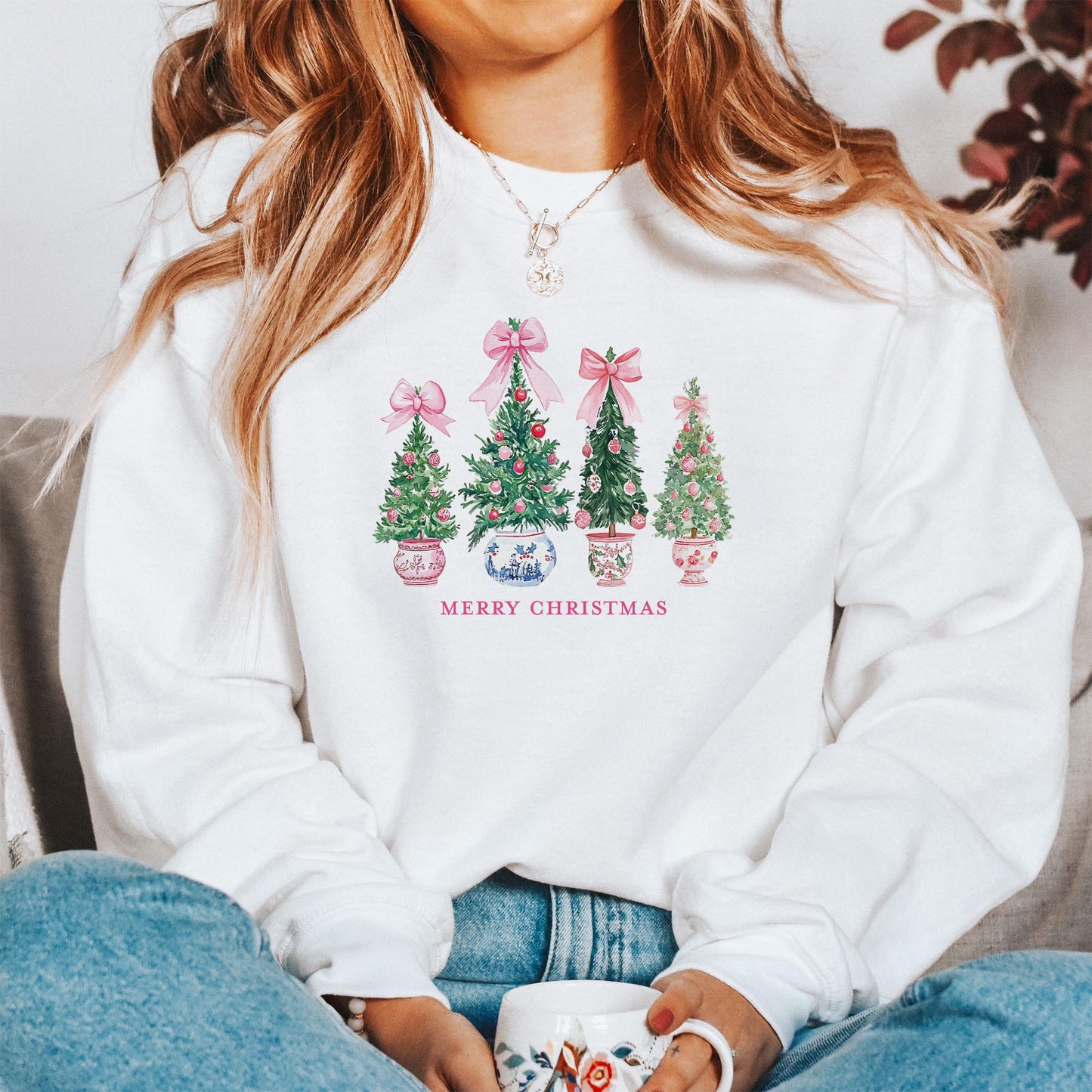 Gildan Sweatshirt White-Blush & Baubles - A Grand Millennial Christmas -1
