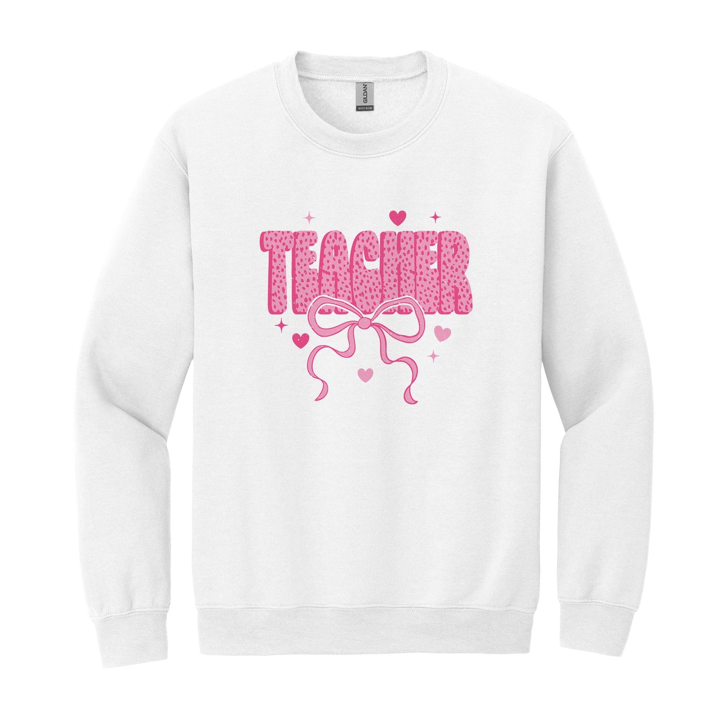 Gildan Sweatshirt White-Classroom Coquette Teacher Hearts & Bow -0