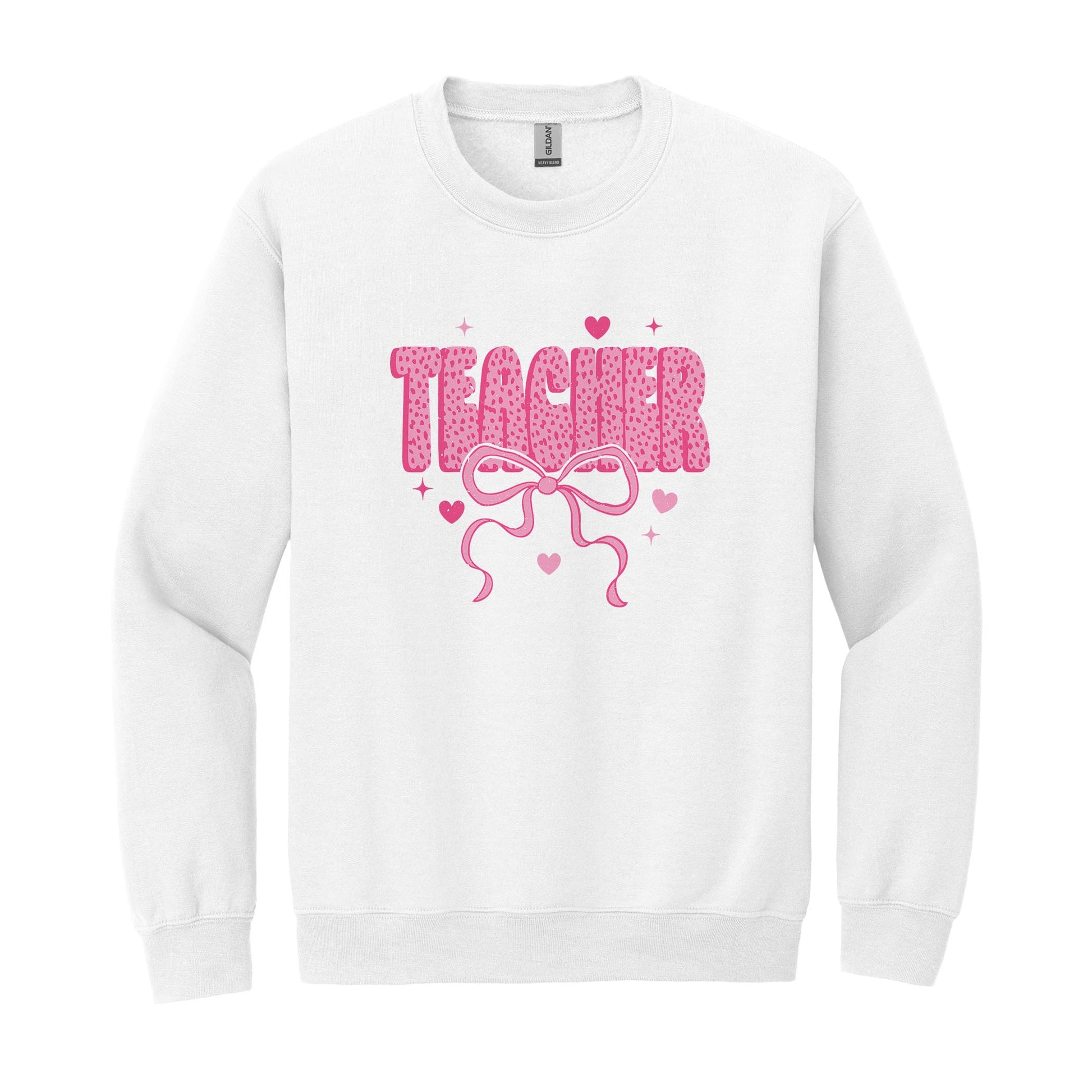 Gildan Sweatshirt White-Classroom Coquette Teacher Hearts & Bow -0