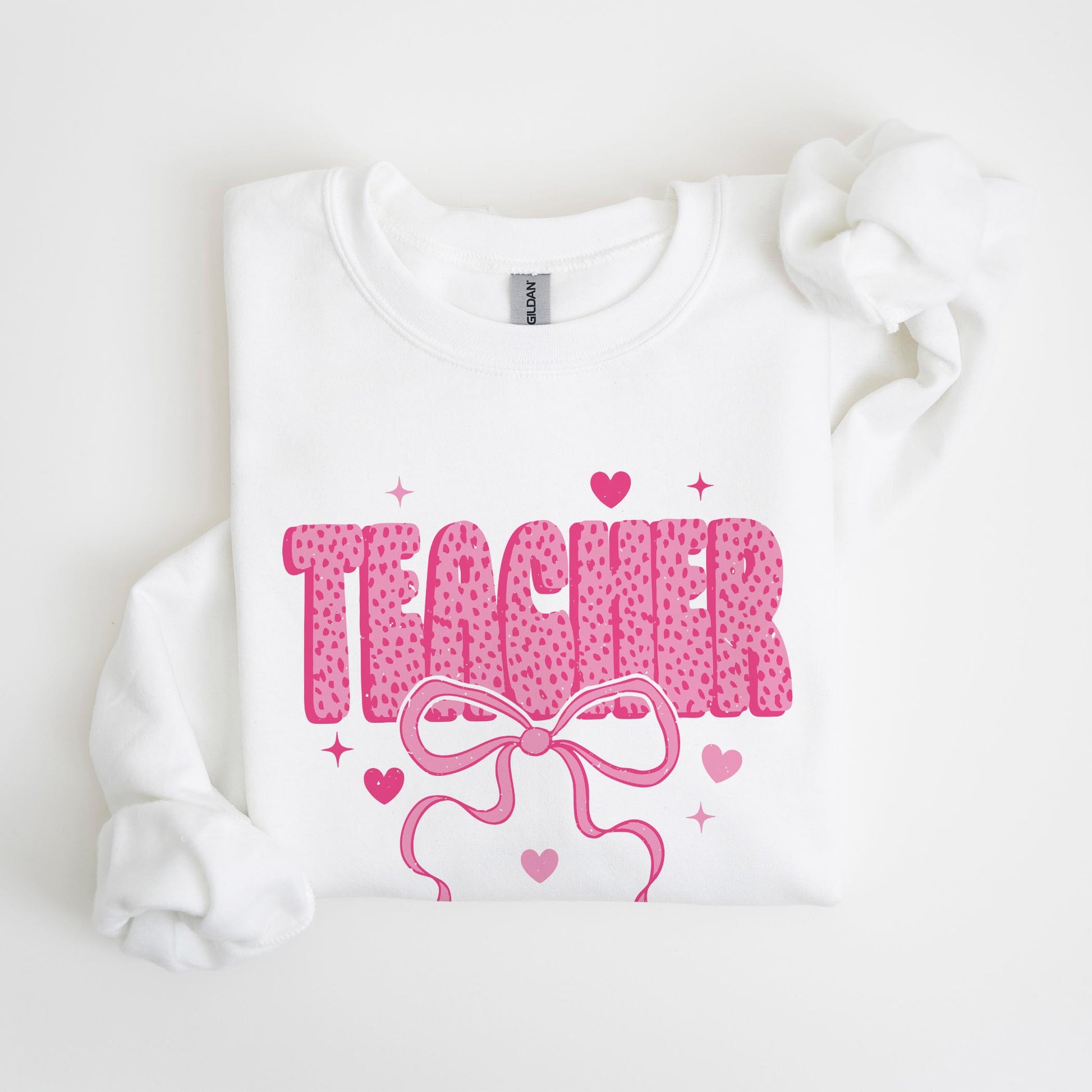 Gildan Sweatshirt White-Classroom Coquette Teacher Hearts & Bow -4