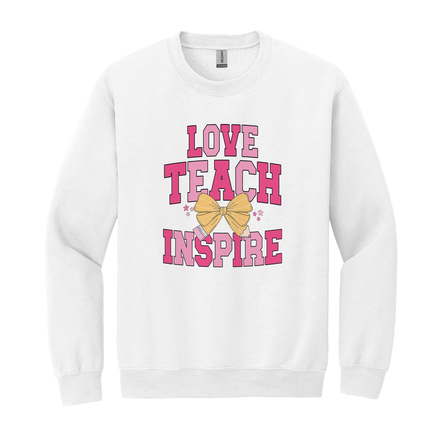 Gildan Sweatshirt White-Classroom Coquette Love Teach Inspire -0
