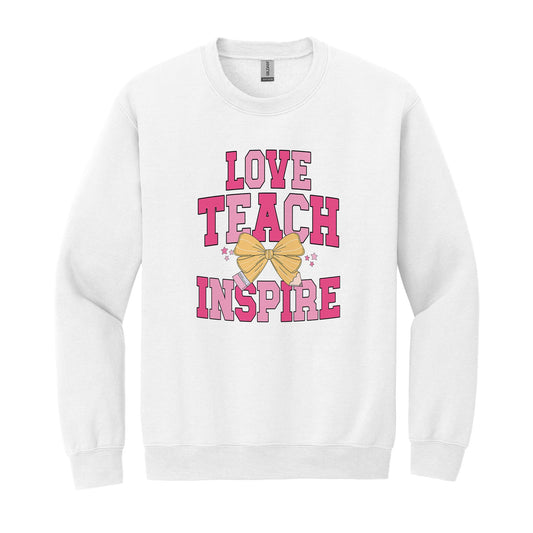 Gildan Sweatshirt White-Classroom Coquette Love Teach Inspire -0
