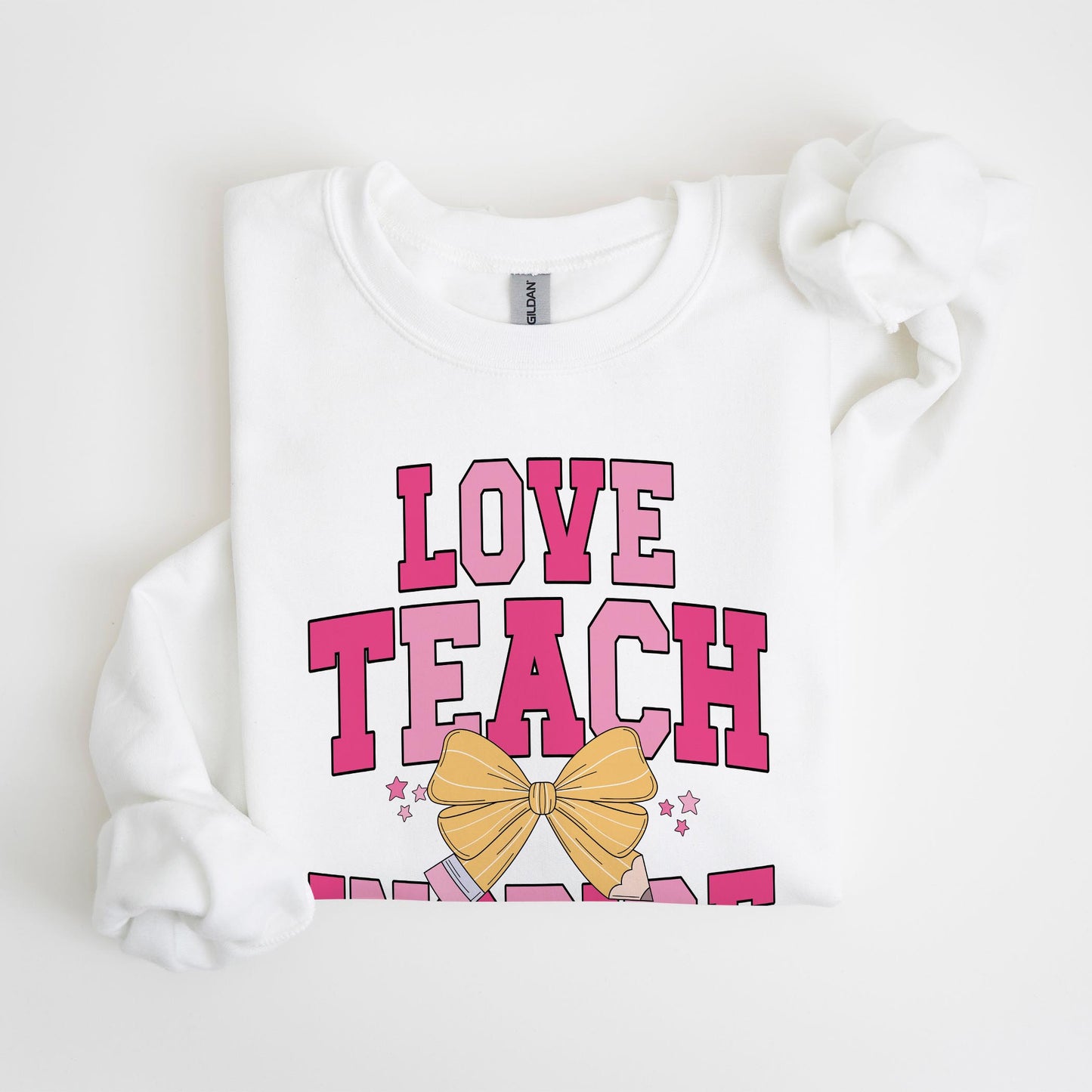 Gildan Sweatshirt White-Classroom Coquette Love Teach Inspire -4