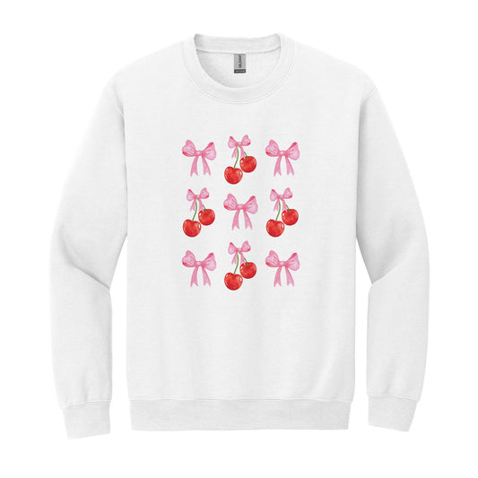 Gildan Sweatshirt White-Cherries & Bows