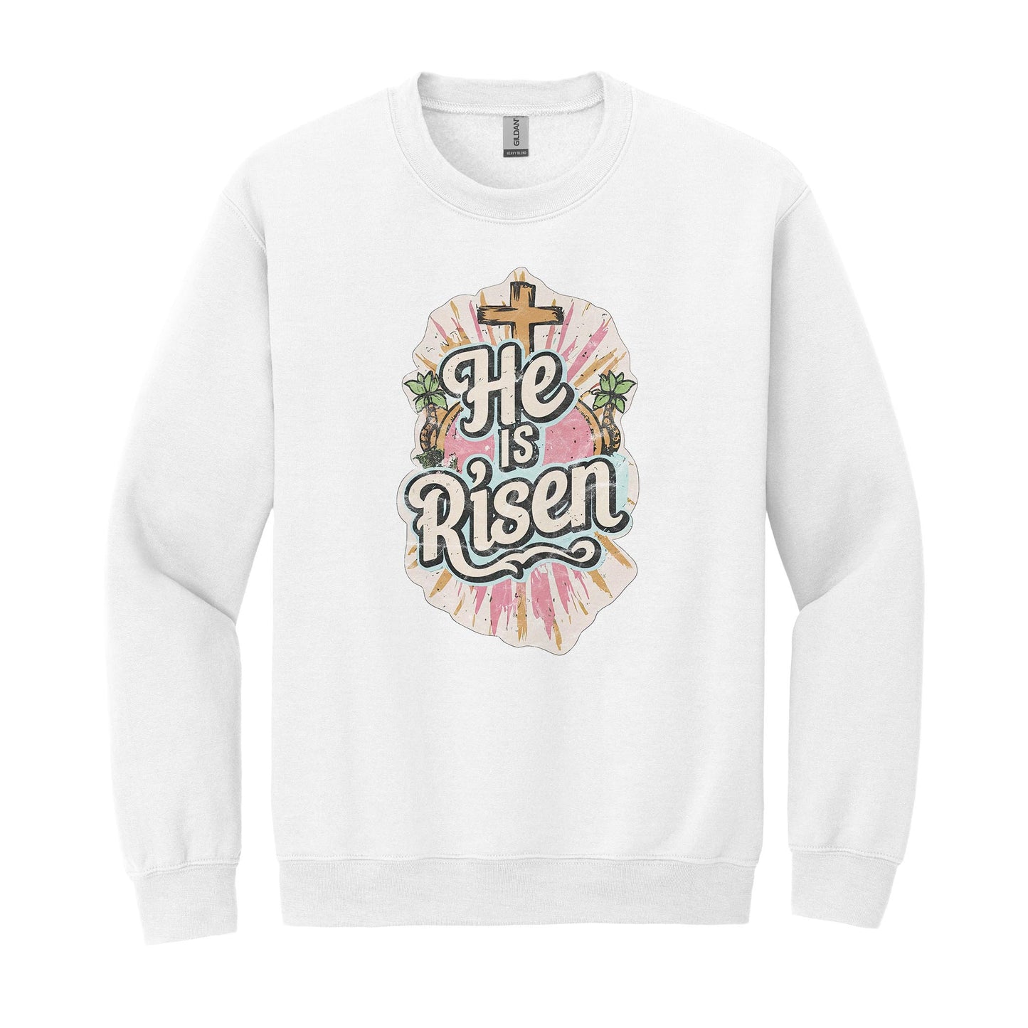 Gildan Sweatshirt White-He Is Risen