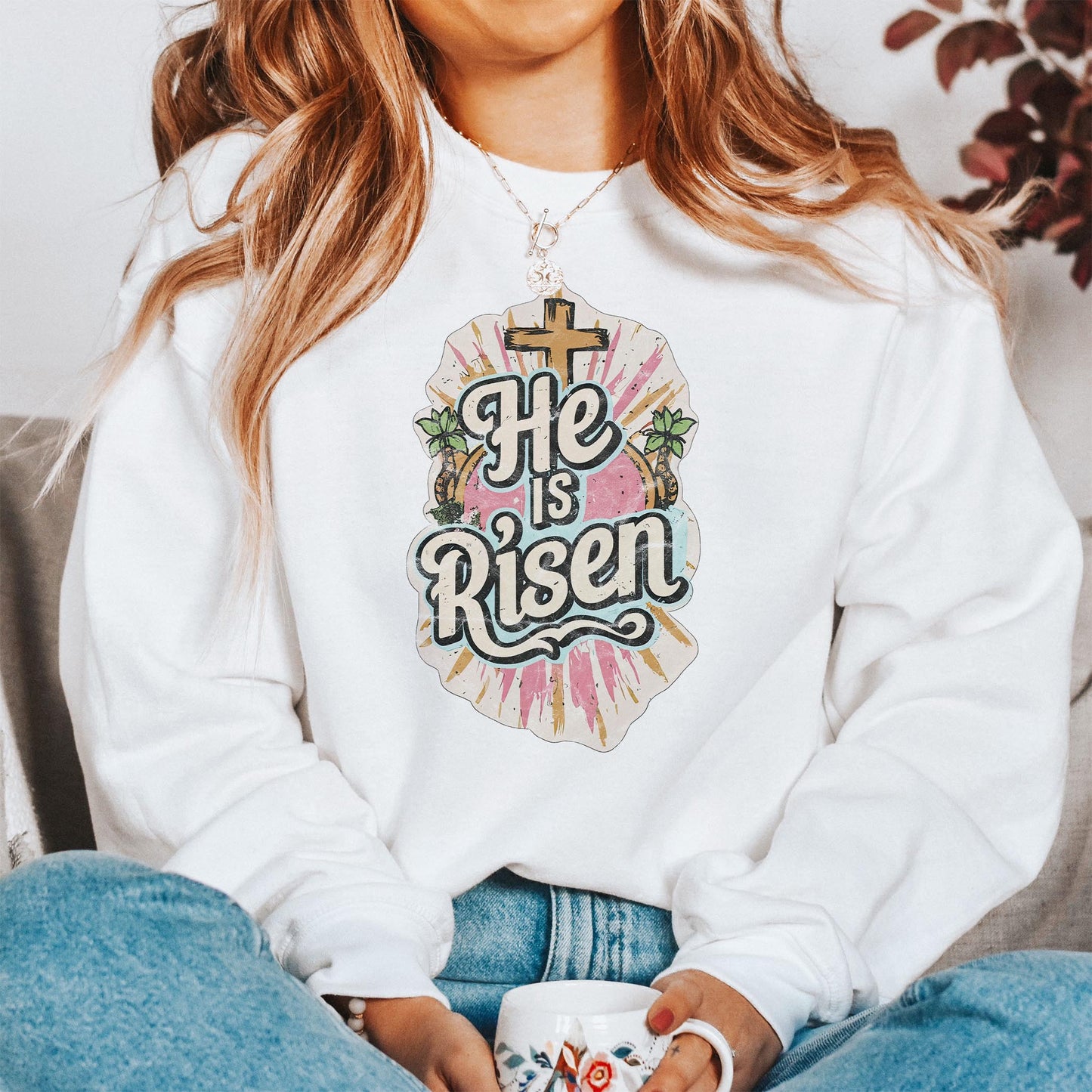 Gildan Sweatshirt White-He Is Risen