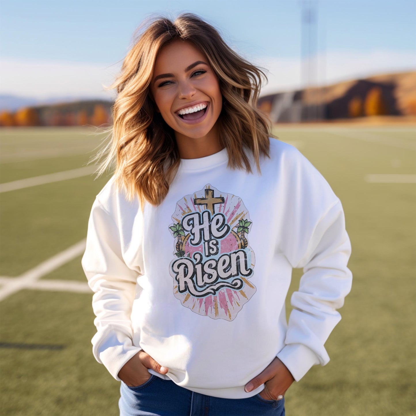 Gildan Sweatshirt White-He Is Risen