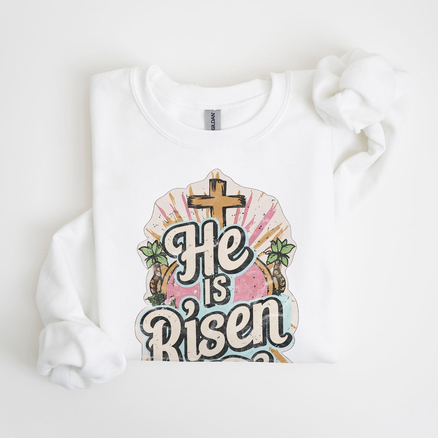 Gildan Sweatshirt White-He Is Risen