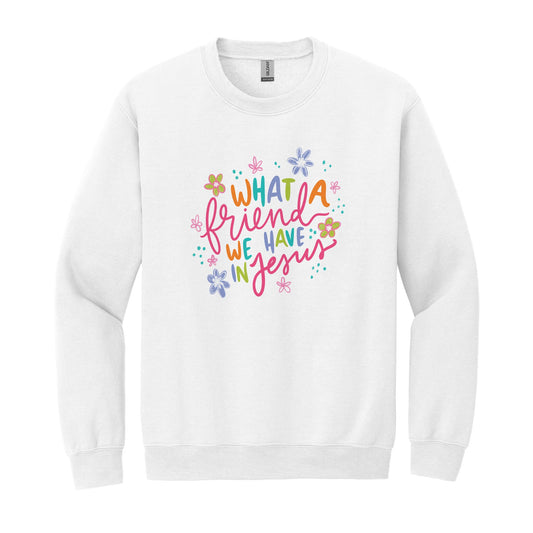 Gildan Sweatshirt White-What A Friend We Have In Jesus -0