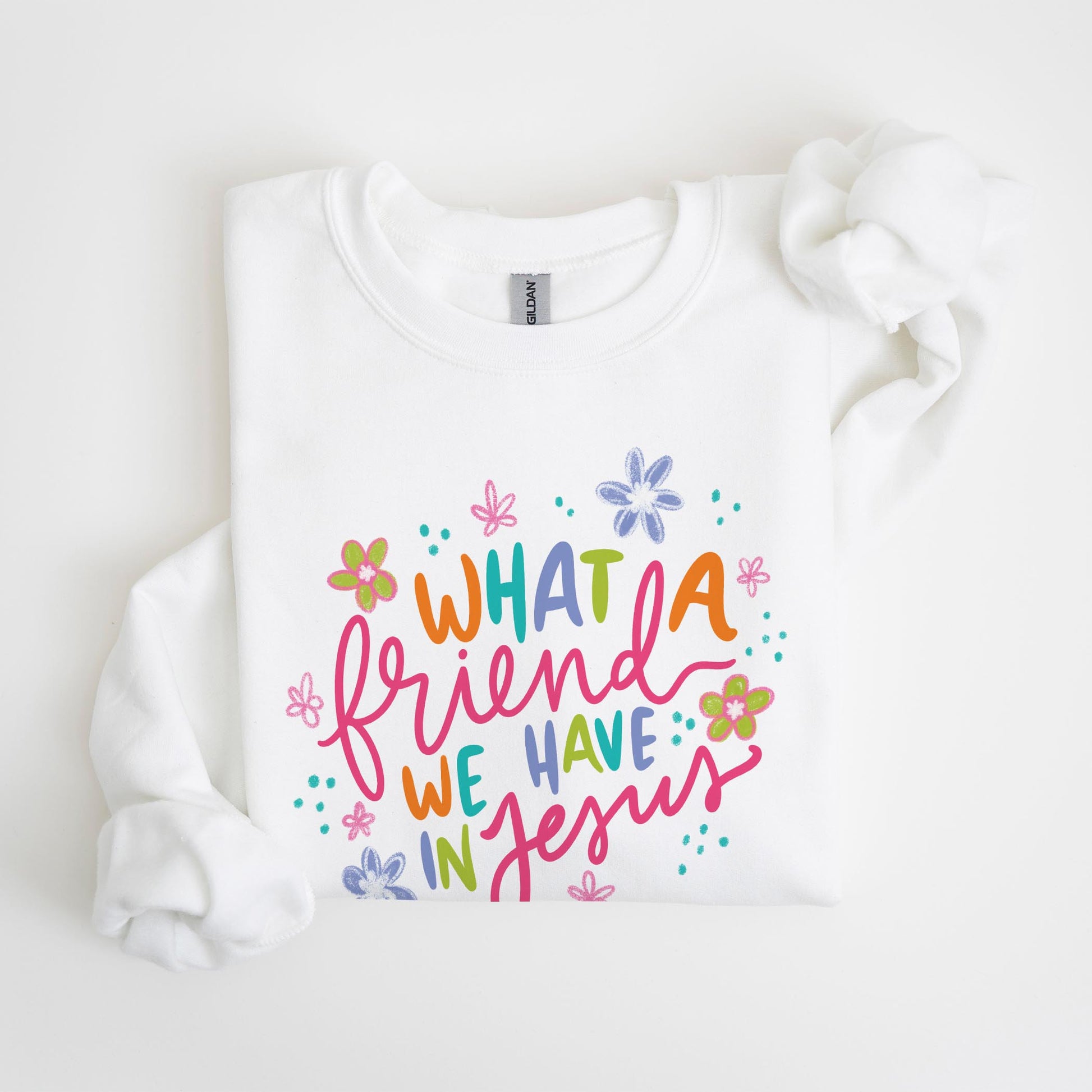 Gildan Sweatshirt White-What A Friend We Have In Jesus -4