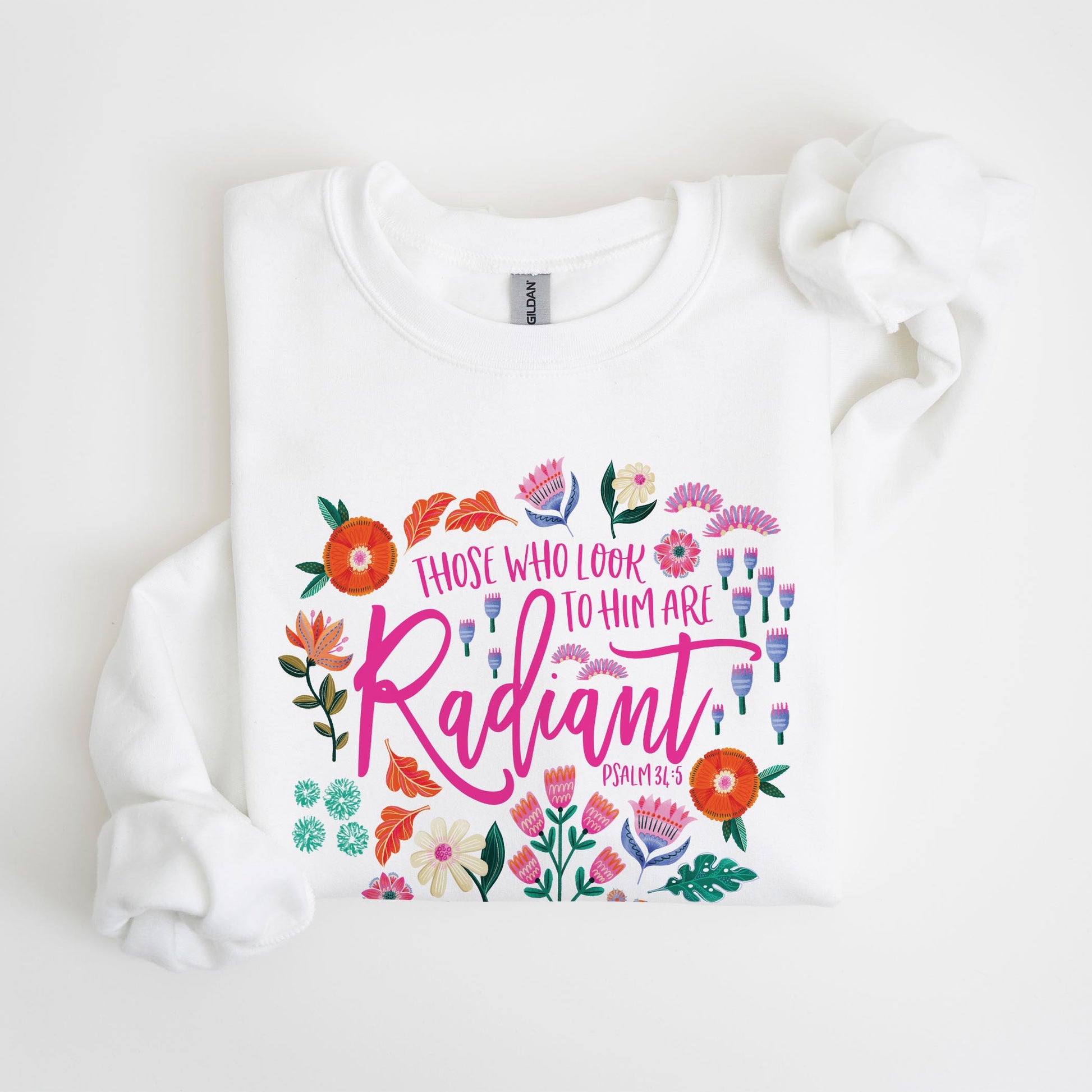 Gildan Sweatshirt White-Radiant Hope Those Who Look To Him -4