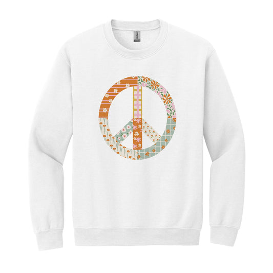 Gildan Sweatshirt White-Spring Patch Peace Sign