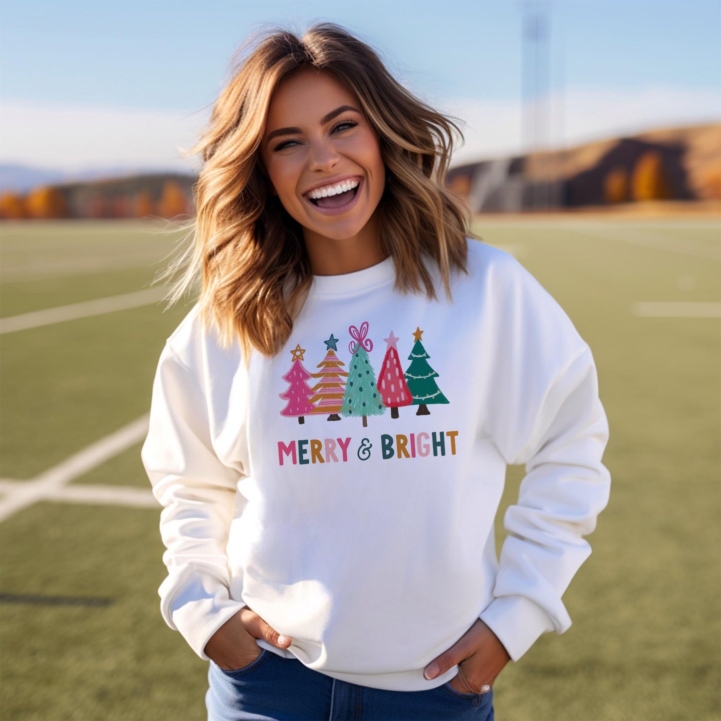 M Gildan Sweatshirt White-Whimsy Wonderland Merry & Bright