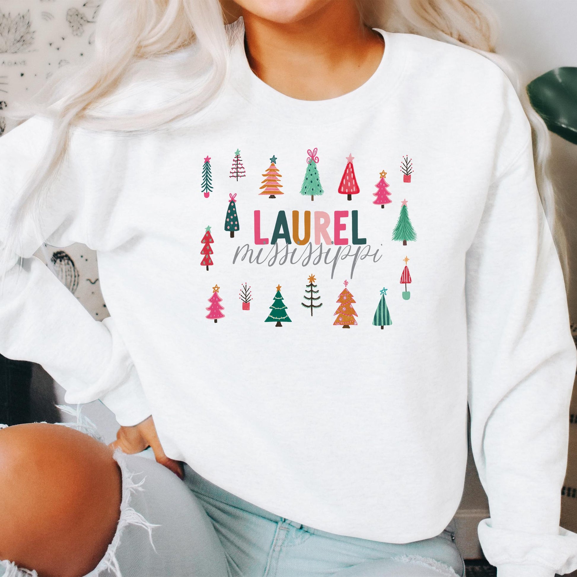 Gildan Sweatshirt White-Love + Local Whimsy Wonderland Bright -2