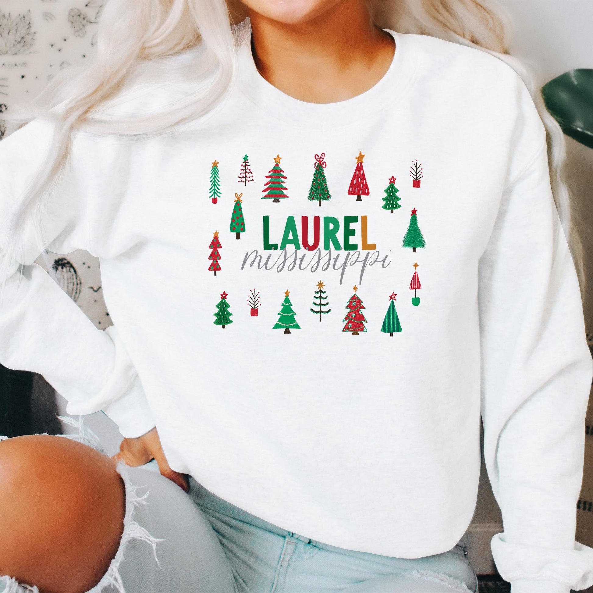 Gildan Sweatshirt White-Love + Local Whimsy Wonderland Traditional -2