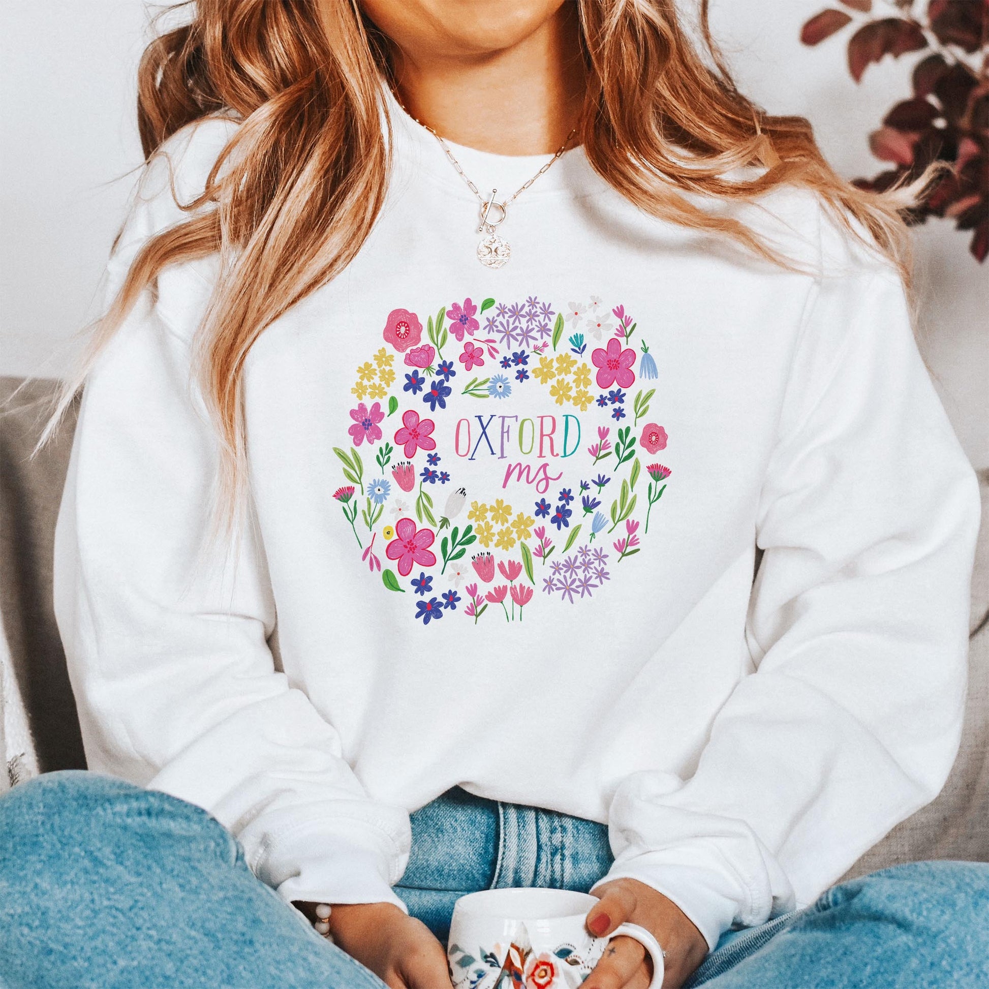 Gildan Sweatshirt White-Flower Confetti City & State -1