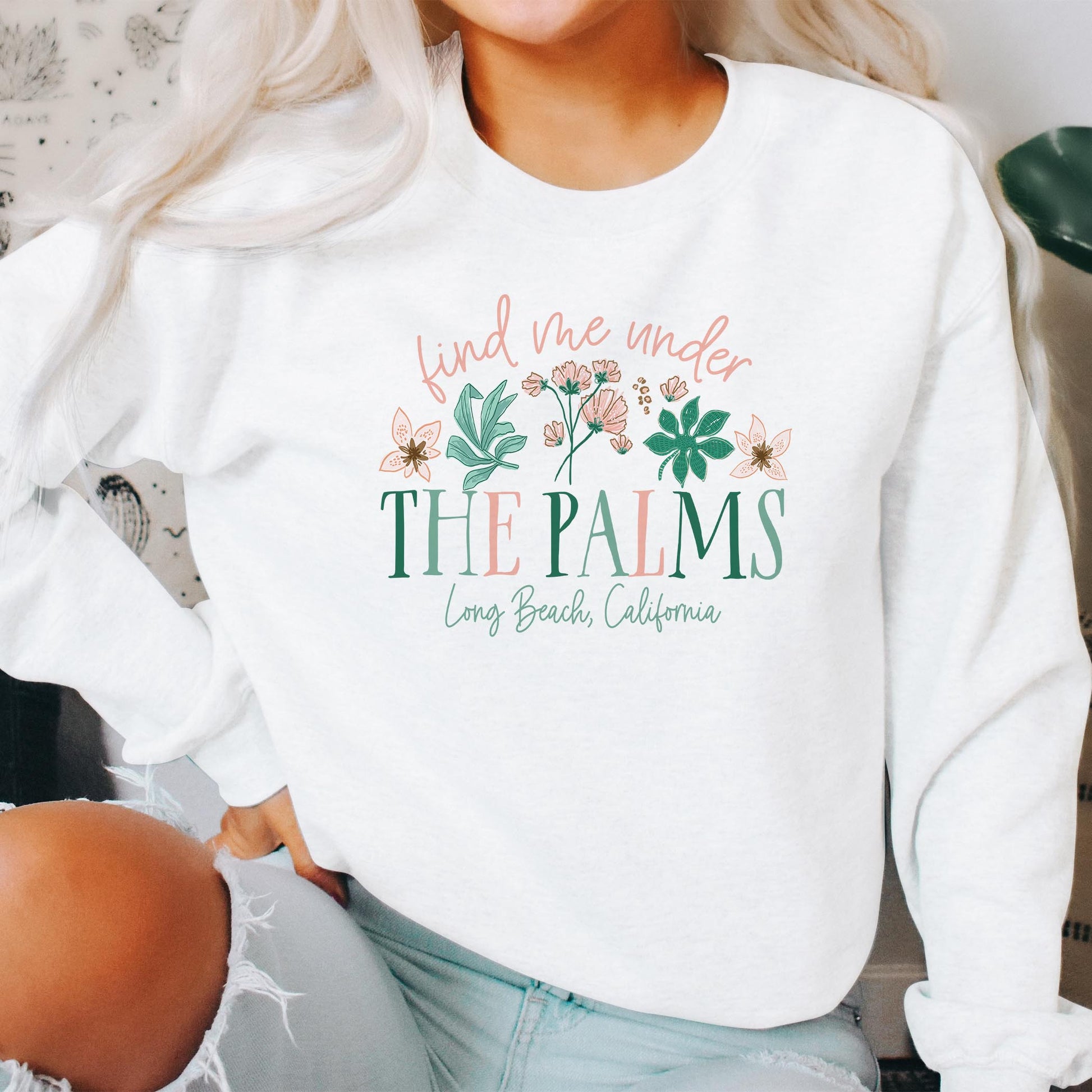 Gildan Sweatshirt White-Love+Local Lush Tropics -2