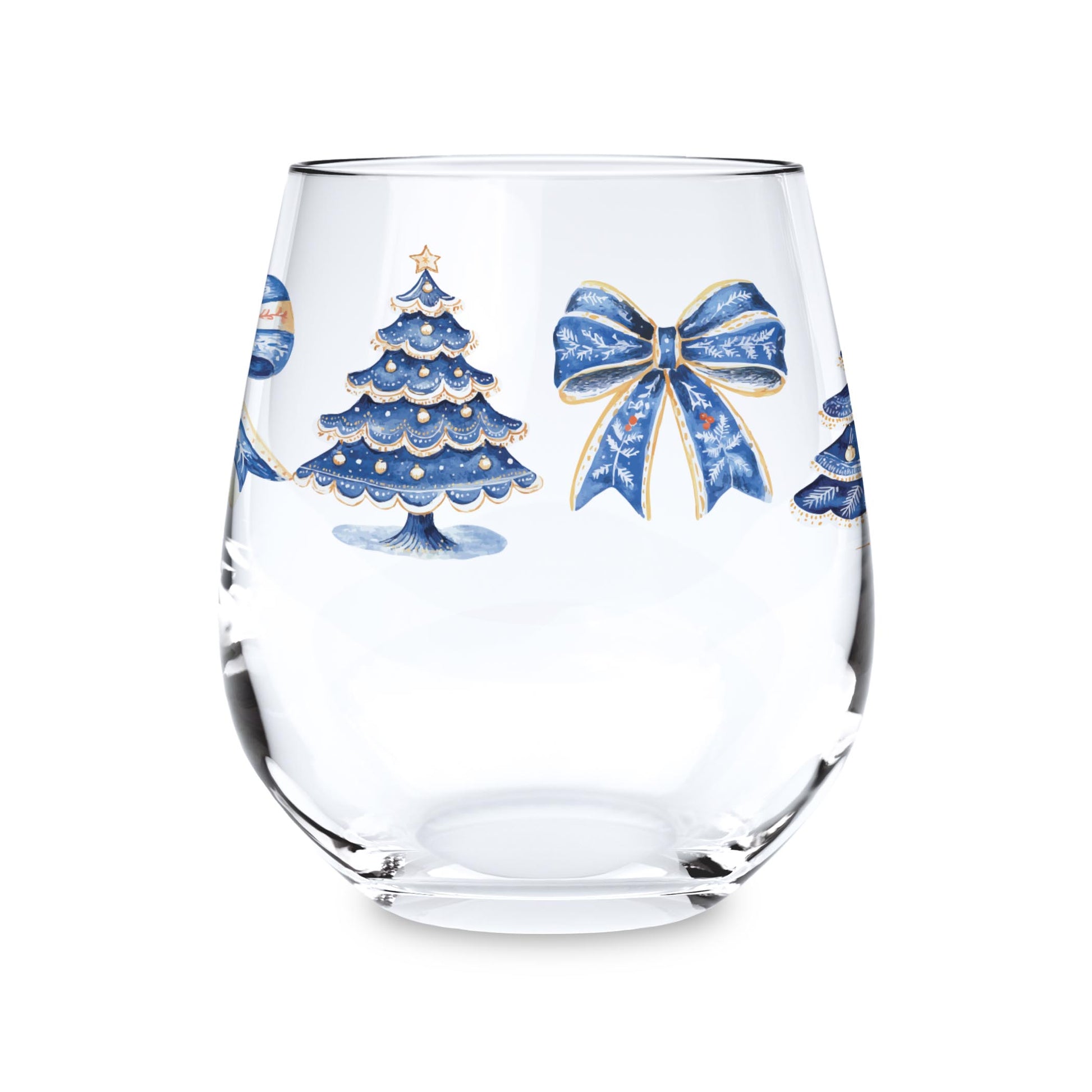 15oz Stemless Wine Glass-Blue Noel - A Grand Millennial Christmas -0