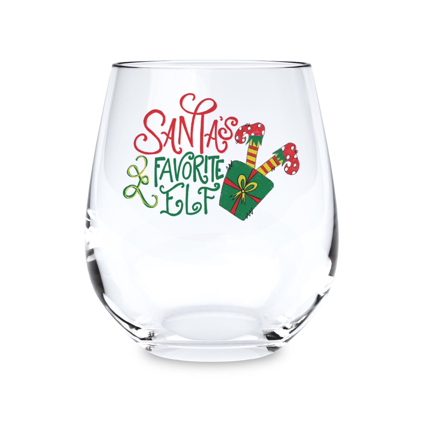 15oz Stemless Wine Glass-Santa's Favorite Elf