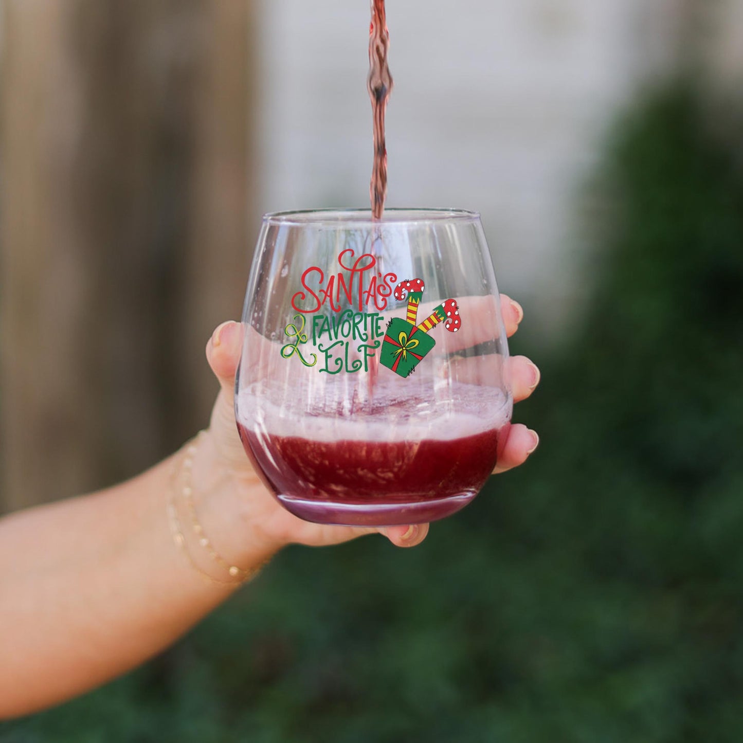 15oz Stemless Wine Glass-Santa's Favorite Elf