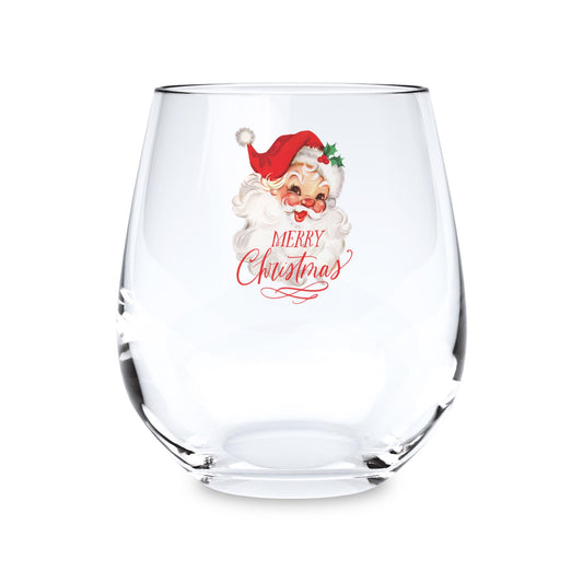 15oz Stemless Wine Glass-Classic Santa