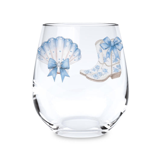15oz Stemless Wine Glass-Coastal Cowgirl -0