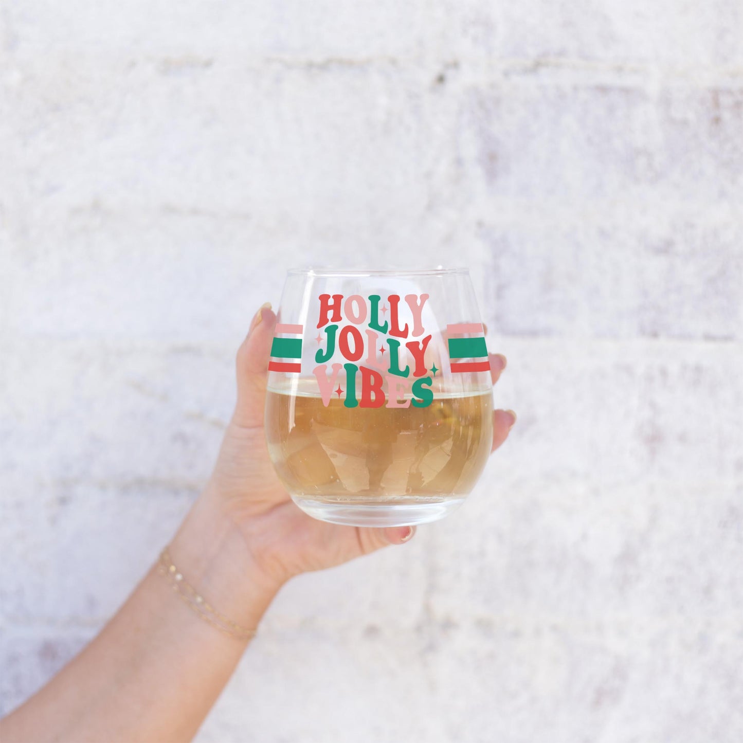 15oz Stemless Wine Glass-Holly Jolly Vibes