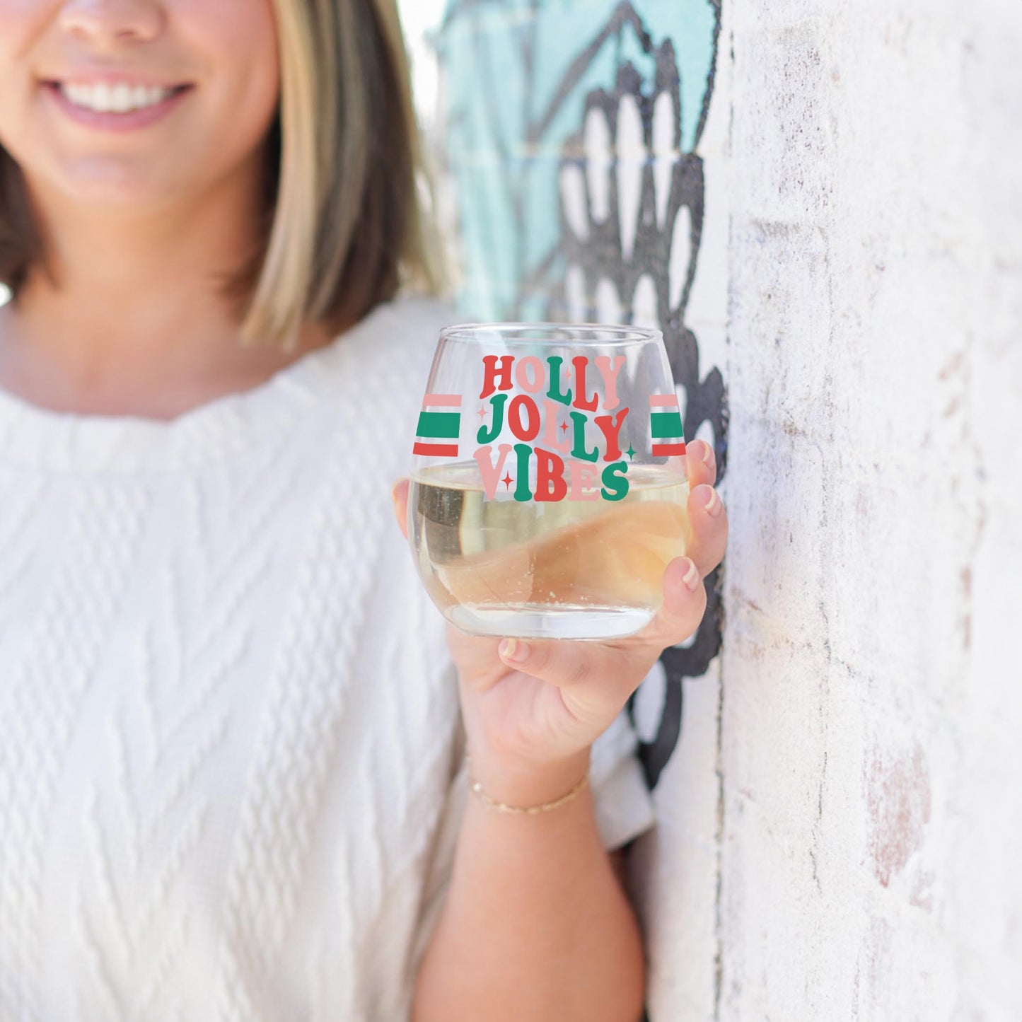 15oz Stemless Wine Glass-Holly Jolly Vibes