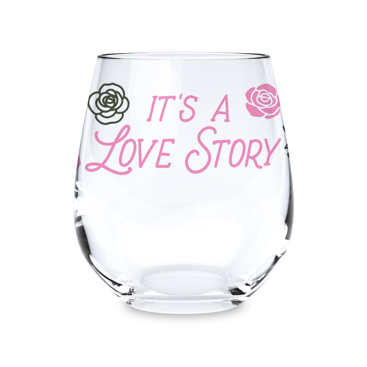 15oz Stemless Wine Glass-It's A Love Story -0