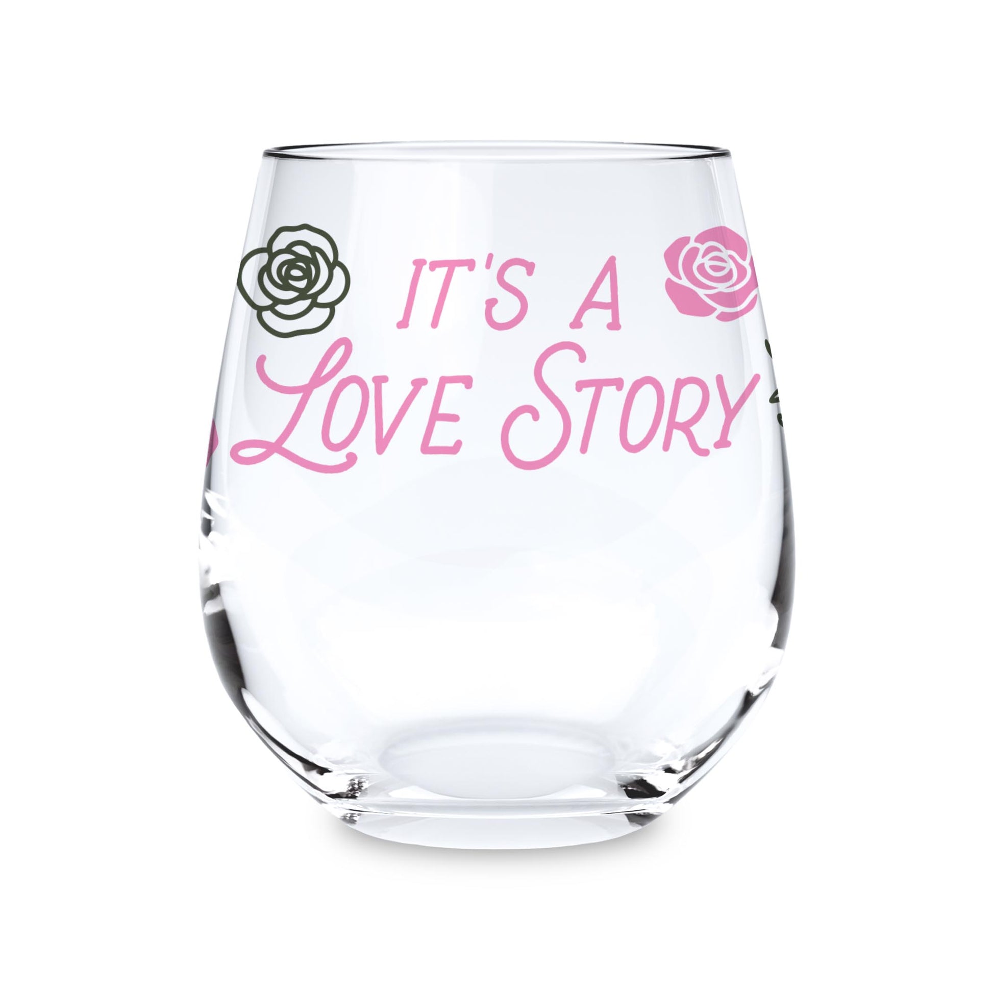 15oz Stemless Wine Glass-It's A Love Story -0