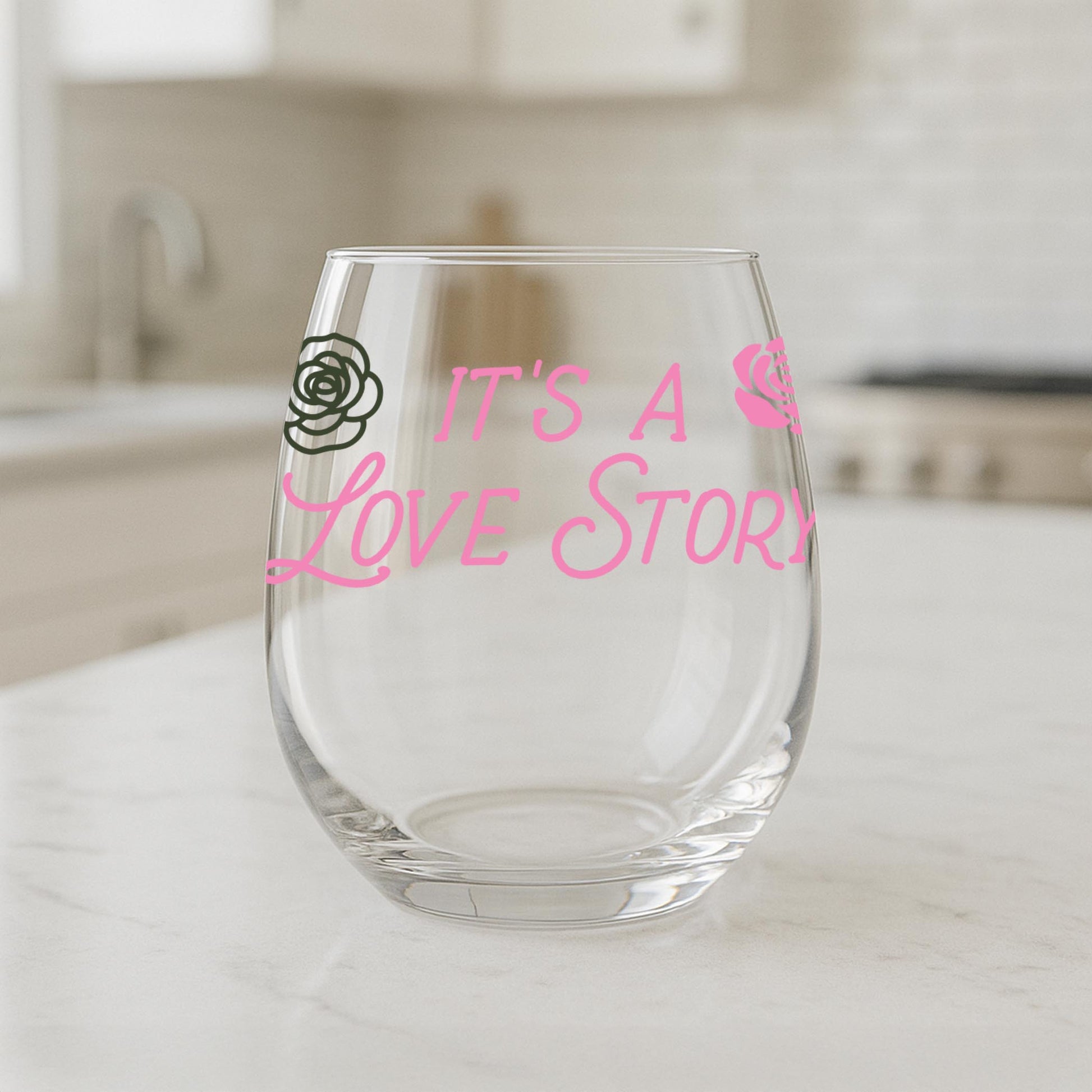 15oz Stemless Wine Glass-It's A Love Story -1