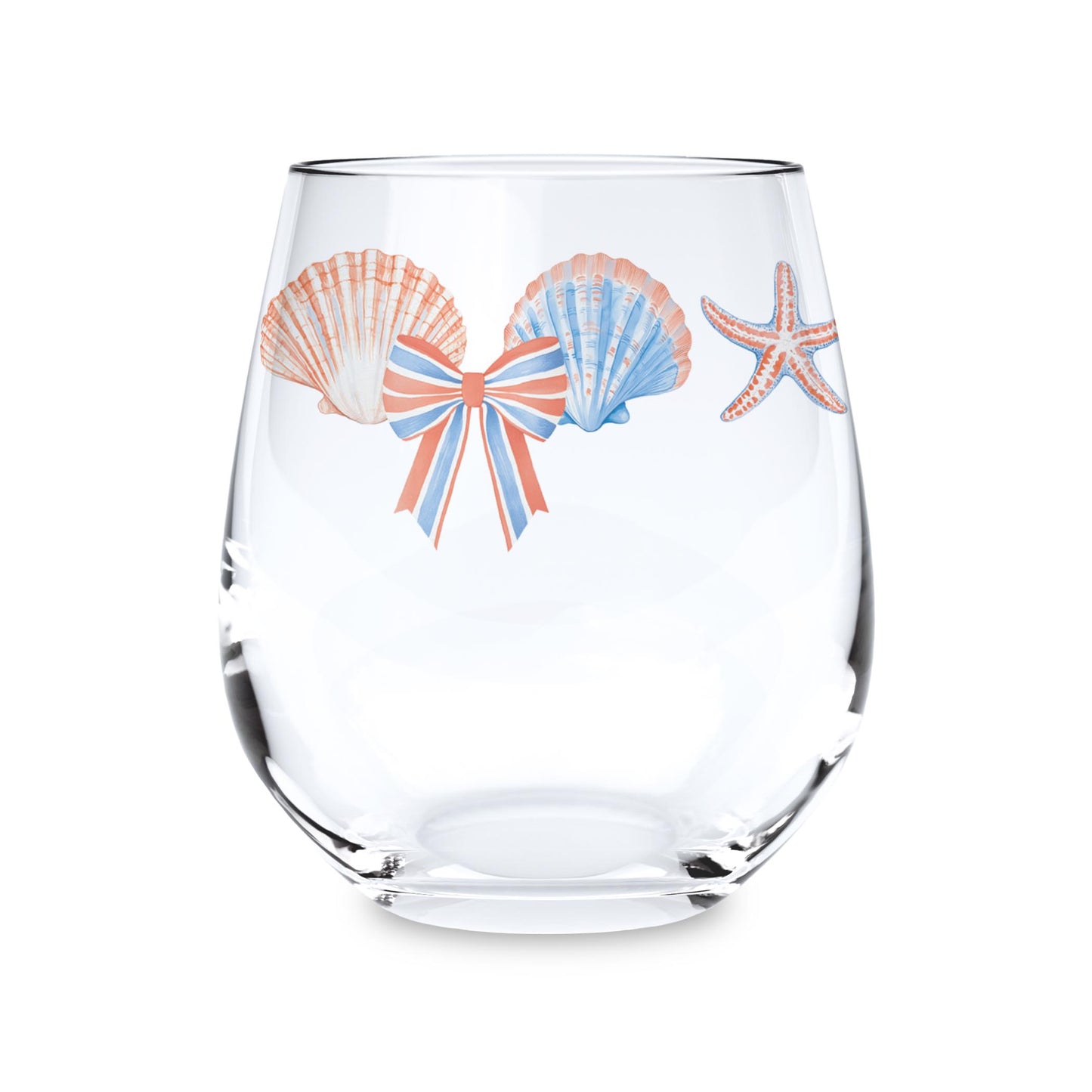 15oz Stemless Wine Glass-New England Tides Shells & Bows -0