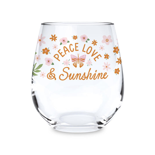 15oz Stemless Wine Glass-Spring Peace Love & Sunshine