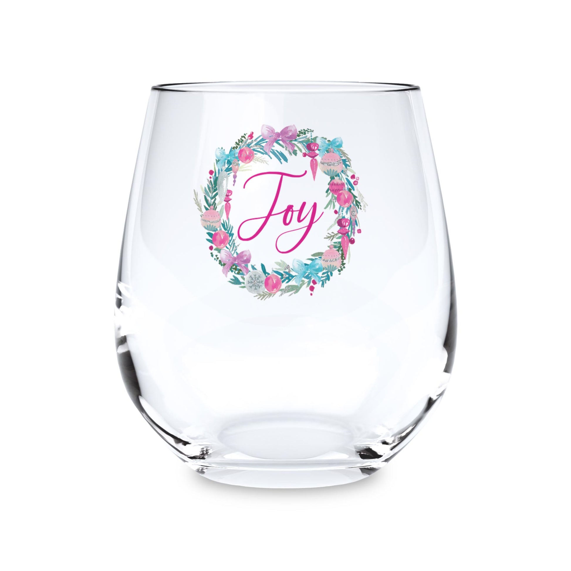 15oz Stemless Wine Glass-Watercolor Sugar Plum Joy Wreath -0