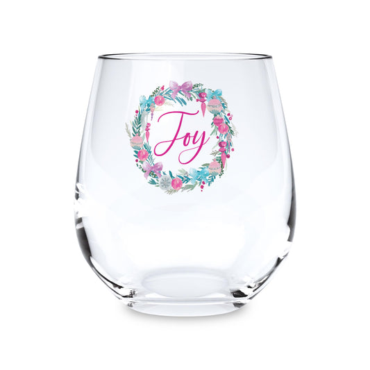 15oz Stemless Wine Glass-Watercolor Sugar Plum Joy Wreath -0