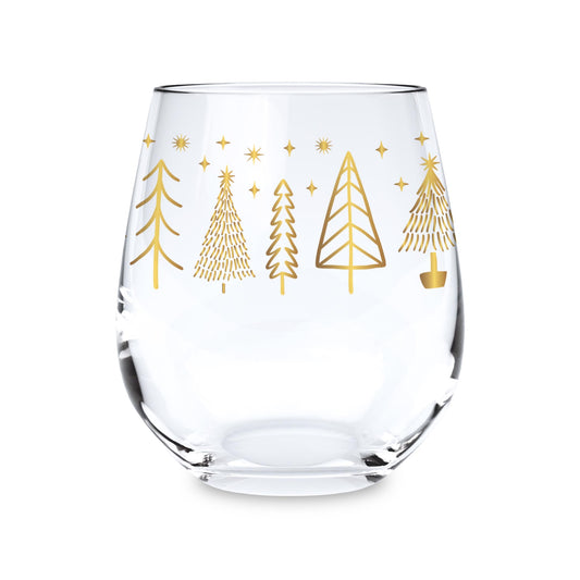 15oz Stemless Wine Glass-Noir Christmas Trees -0