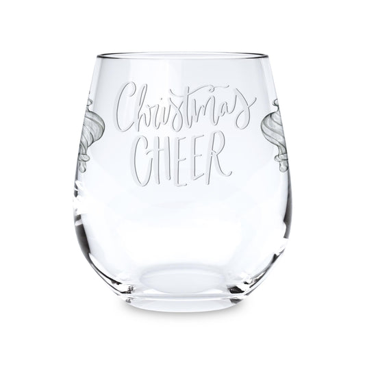 15oz Stemless Wine Glass-Holiday Tidings Christmas Cheer -0